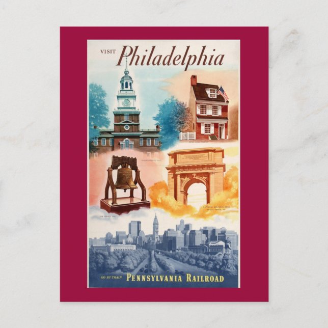 Go To Phila.on The Pennsylvania Railroad Postcard (Front)