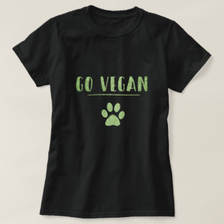Go Vegan Animal Paw Faux Green Glitter Typography T-Shirt