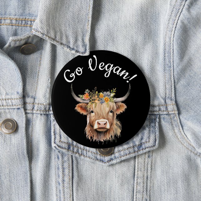 Go Vegan Animal Rights Cow  4 Inch Round Button (In Situ)