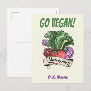 Go Vegan Made by Plants veggie vintage vegetarians Holiday Postcard