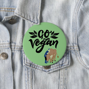 Go Vegan Person Hugging Cow 4 Inch Round Button