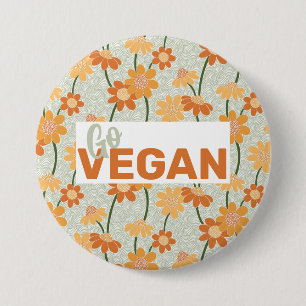 Go Vegan! Pretty retro muted 1970s flowers 3 Inch Round Button