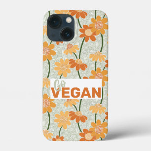 Go vegan! Pretty retro muted 1970s flowers iPhone 13 Mini Case