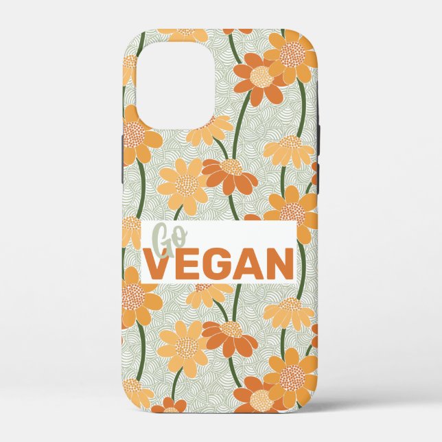 Go vegan! Pretty retro muted 1970s flowers Case-Mate iPhone Case (Back)