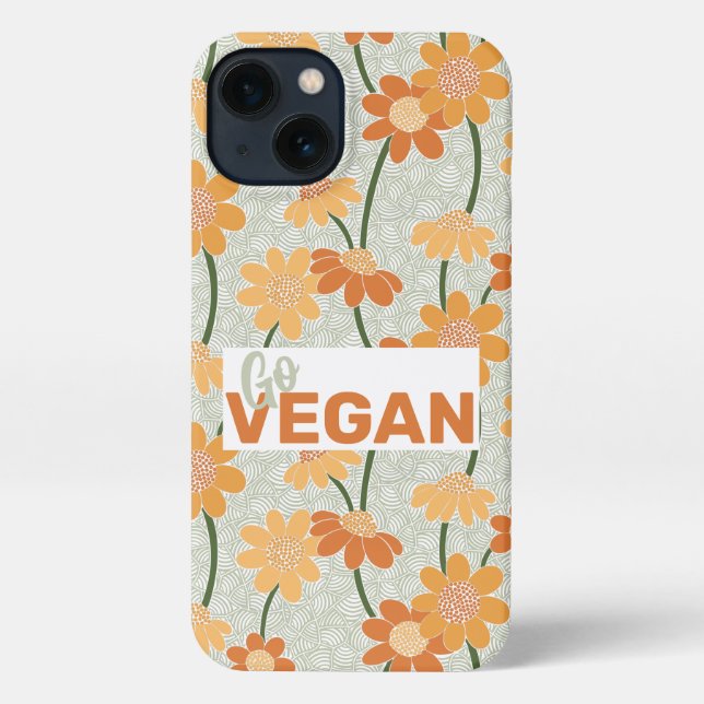 Go vegan! Pretty retro muted 1970s flowers iPhone Case (Back)