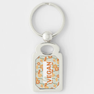 Go Vegan! Pretty retro muted 1970s flowers Keychain