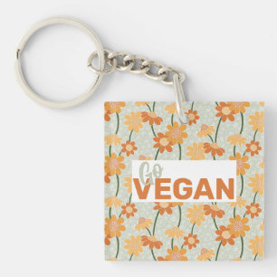 Go Vegan! Pretty retro muted 1970s flowers Keychain