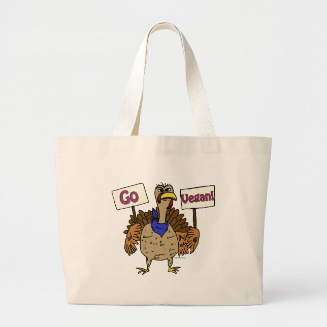 Go Vegan - Talking Turkey Large Tote Bag (Front)