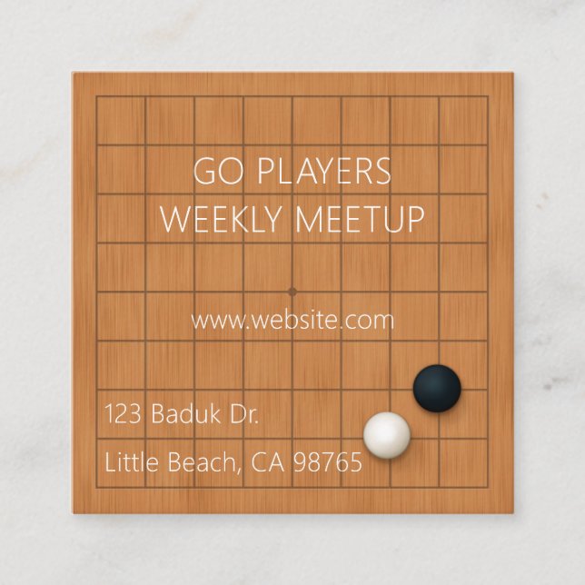 Go Weiqi Baduk Group Light Brown Square Square Business Card (Front)