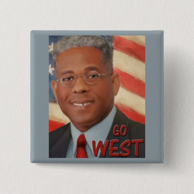 Go West 2 Inch Square Button (Front)