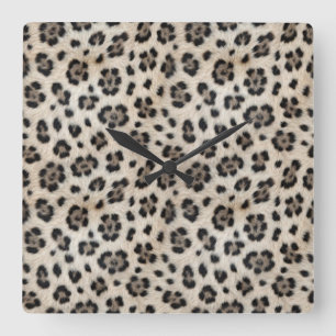 Go Wild Snow Leopard Warm Faux Fur Look  Square Wall Clock