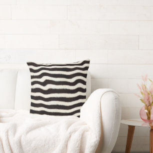 Go Wild Zebra Stripe Black White Faux Fur Look Throw Pillow