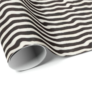 Go Wild Zebra Stripe Black White Faux Fur Look Wrapping Paper