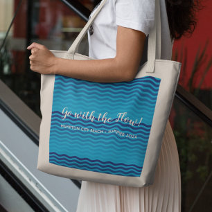 "Go With The Flow" Blue Waves Tote Bag