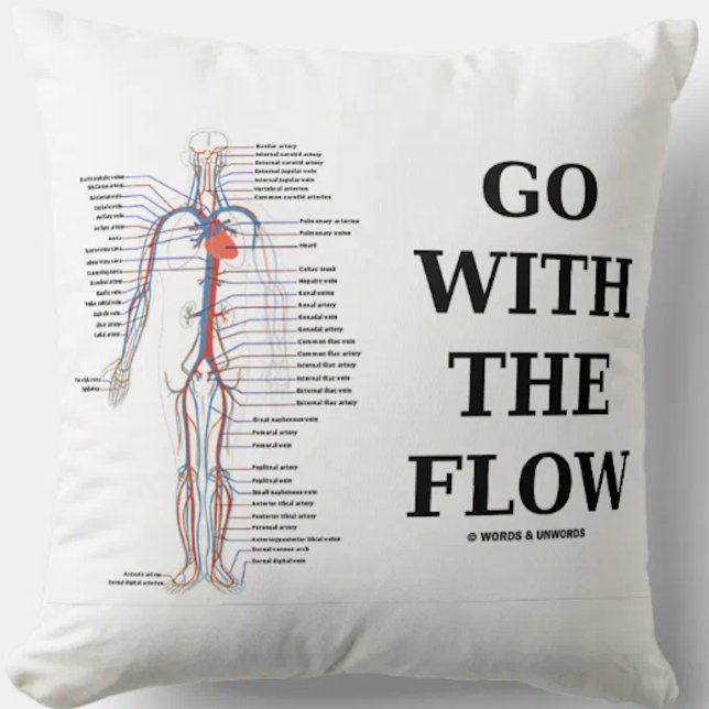 Go With The Flow Circulatory System Throw Pillow (Circulatory system throw pillow for anyone who knows that one should "Go With The Flow")