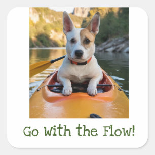 Go With the Flow Cute Dog Kayaking Sticker