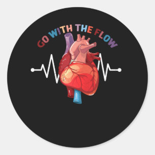 Go With The Flow CVICU Cardiac Nurse Anatomy Cardi Classic Round Sticker