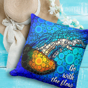 “Go with the Flow” Fun, Ocean Jellyfish Circle Art Throw Pillow
