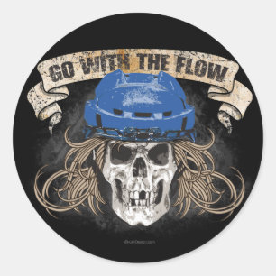 Go with the Flow (Hockey Hair) Blue Classic Round Sticker
