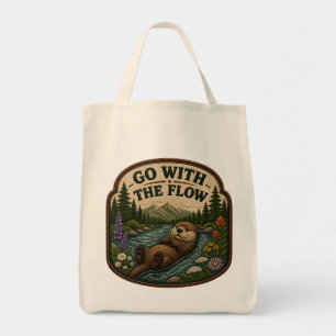 Go With The Flow Otter Embroidered Patch Tote Bag