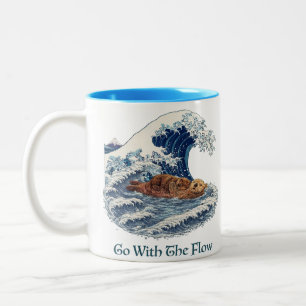 go with the flow , Sea Otter Great Wave Japanese  Two-Tone Coffee Mug