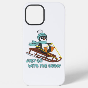 Go With The Snow Sledding Cute Penguin Winter iPhone 12 Pro Max Case