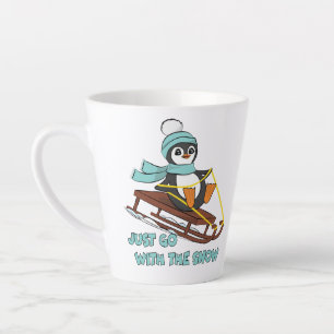 Go With The Snow Sledding Cute Penguin Winter Latte Mug