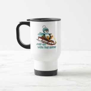 Go With The Snow Sledding Cute Penguin Winter Travel Mug