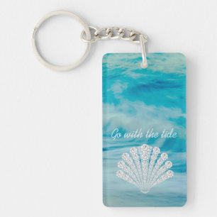 Go With The Tide Ocean Waves Diamond Seashell Keychain