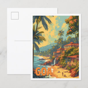 Goa Beach India Artistic Travel Illustration Postcard