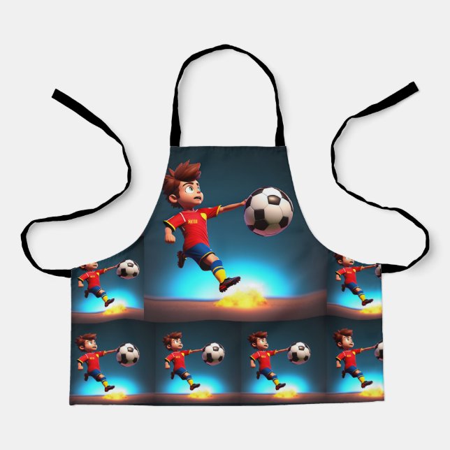 "Goal Bound: The Animated Boy's Perfect Kick" Apron (Front)