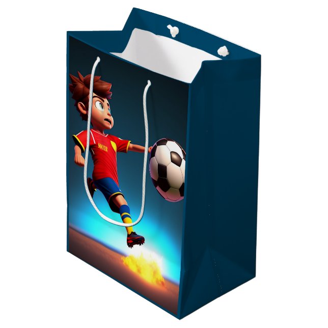 "Goal Bound: The Animated Boy's Perfect Kick" Medium Gift Bag (Front Angled)