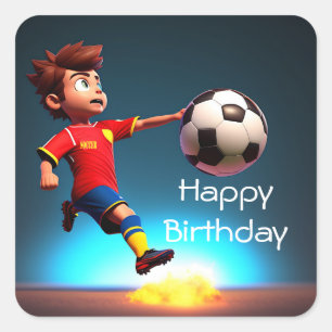 "Goal Bound: The Animated Boy's Perfect Kick" Square Sticker