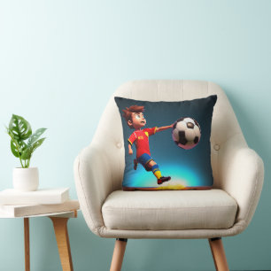 "Goal Bound: The Animated Boy's Perfect Kick" Throw Pillow