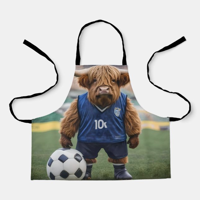 "Goal-Getter: A Highland Cow Dressed for Soccer"  Apron (Front)