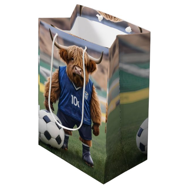 "Goal-Getter: A Highland Cow Dressed for Soccer"  Medium Gift Bag (Front Angled)