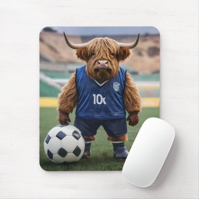 "Goal-Getter: A Highland Cow Dressed for Soccer"  Mouse Pad (With Mouse)