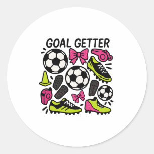 Goal Getter Coquette Soccer Design With Bows And C Classic Round Sticker