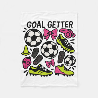 Goal Getter Coquette Soccer Design With Bows And C Fleece Blanket
