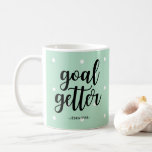 Goal Getter | Mint Green Polka Dots and Typography Coffee Mug<br><div class="desc">This stylish mug features a trendy mint green background with white polka dots,  and the phrase "goal getter" in modern typography. Personalize with your name.</div>