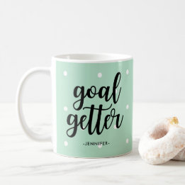 Goal Getter | Mint Green Polka Dots and Typography Coffee Mug