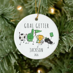 Goal Getter Personalized Kids Soccer Ceramic Ornament