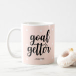 Goal Getter | Pink Polka Dots and Typography Coffee Mug<br><div class="desc">This stylish mug features a trendy pink background with white polka dots,  and the phrase "goal getter" in modern typography. Personalize with your name.</div>