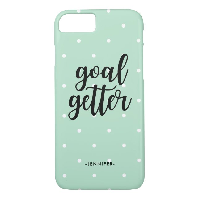 Goal Getter | Trendy Mint Green and Polka Dots Case-Mate iPhone Case (Back)