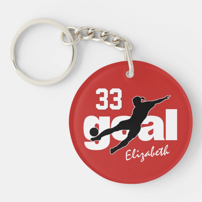 GOAL girls soccer any colour duffel tag Keychain (Front)