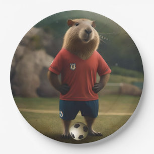 "Goal-Scoring Capybara: The Ultimate Soccer Star!" Paper Plate
