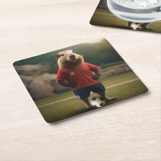 "Goal-Scoring Capybara: The Ultimate Soccer Star!" Square Paper Coaster (Angled)