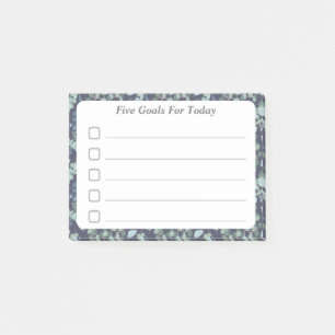 Goal Setting Checklist Teal Blue Foliage Sticky Post-it Notes