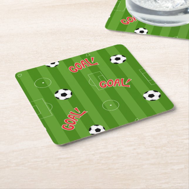 Goal Soccer Football Pitch Design Square Paper Coaster (Angled)