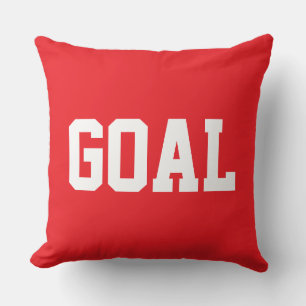 GOAL Sporty Athletic White Text On Bright Fun Red Throw Pillow